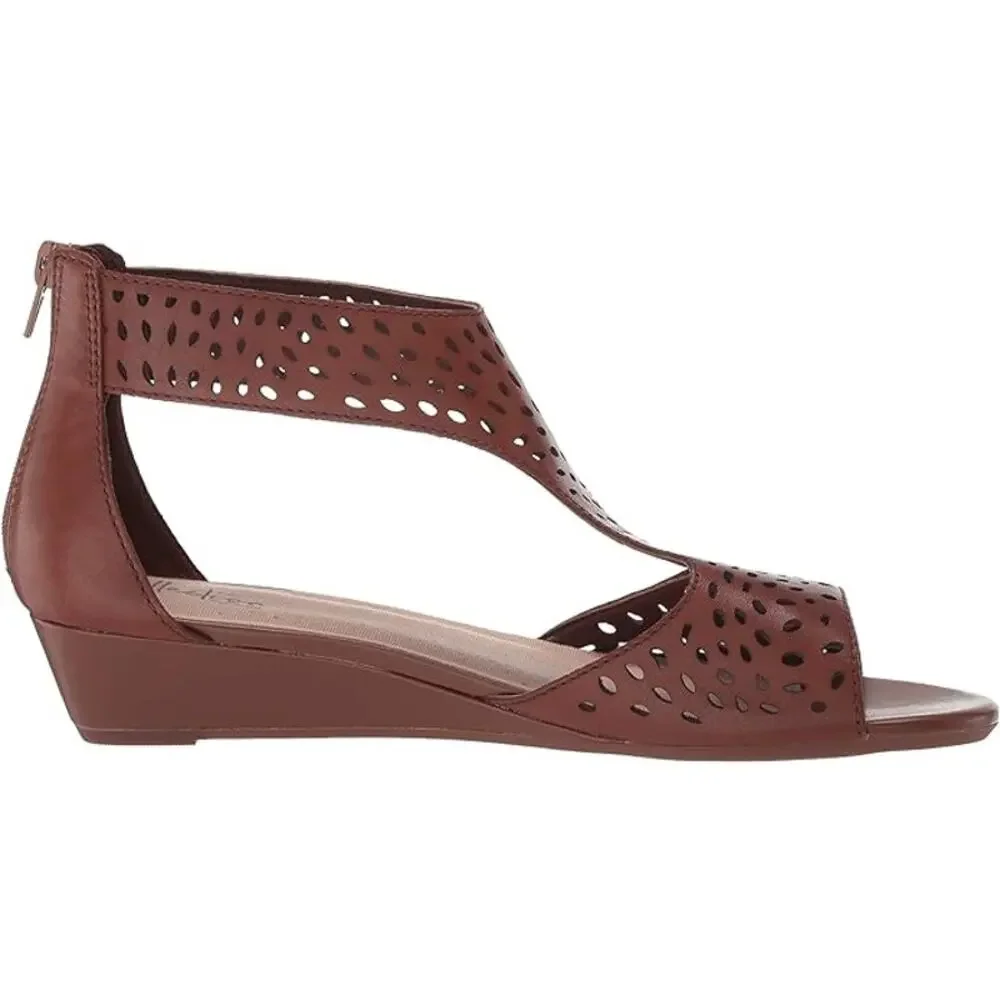 Clarks Women's Shoes Abigail Ruby Perforated Leather Dark Tan Sandal Size 8.5W - Picture 6 of 13